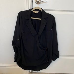 Michael Michael Kors Black Zip Wrap Blouse